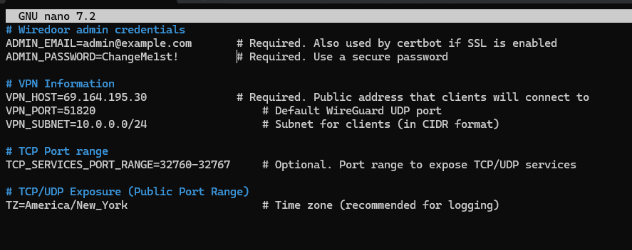 Edit Wiredoor Environment Variables