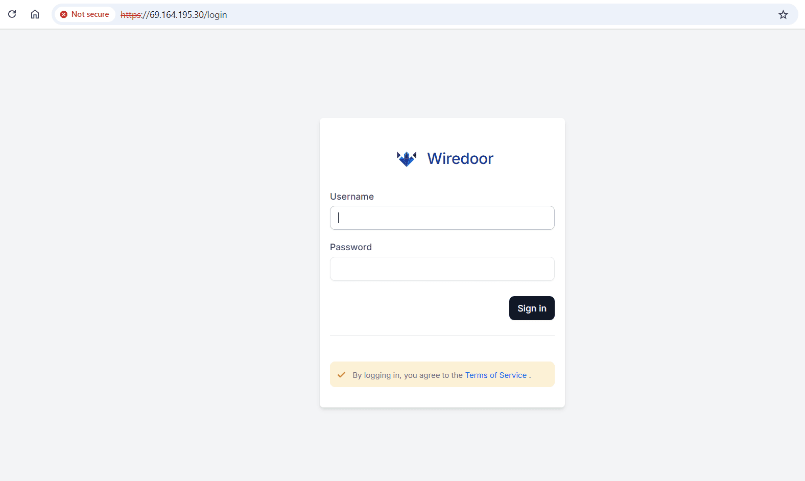 Access To Wiredoor Dashboard for the first time using the VM Public IP