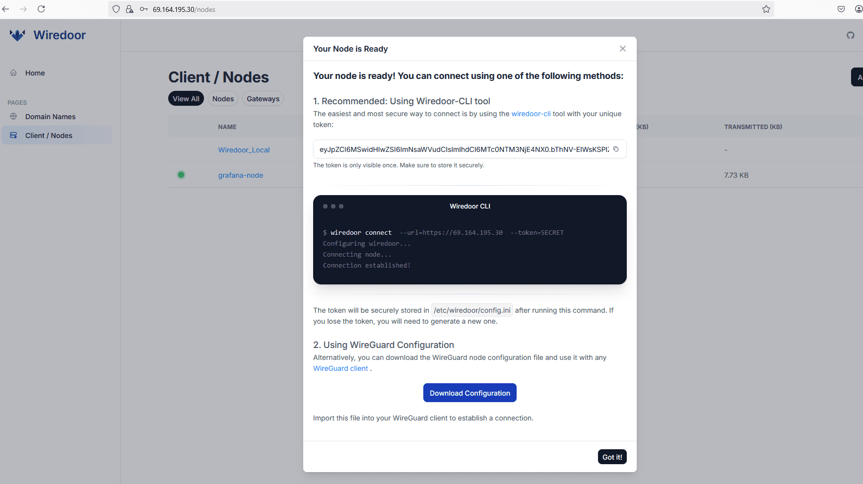 Node Information in Wiredoor
