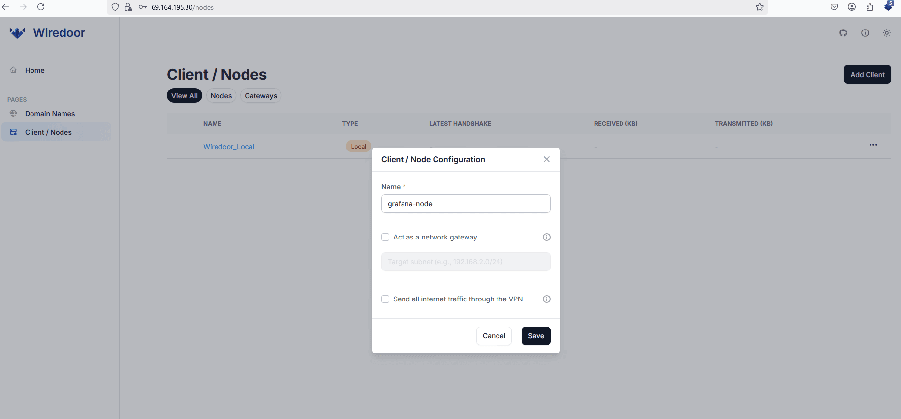 Node Creation in Wiredoor
